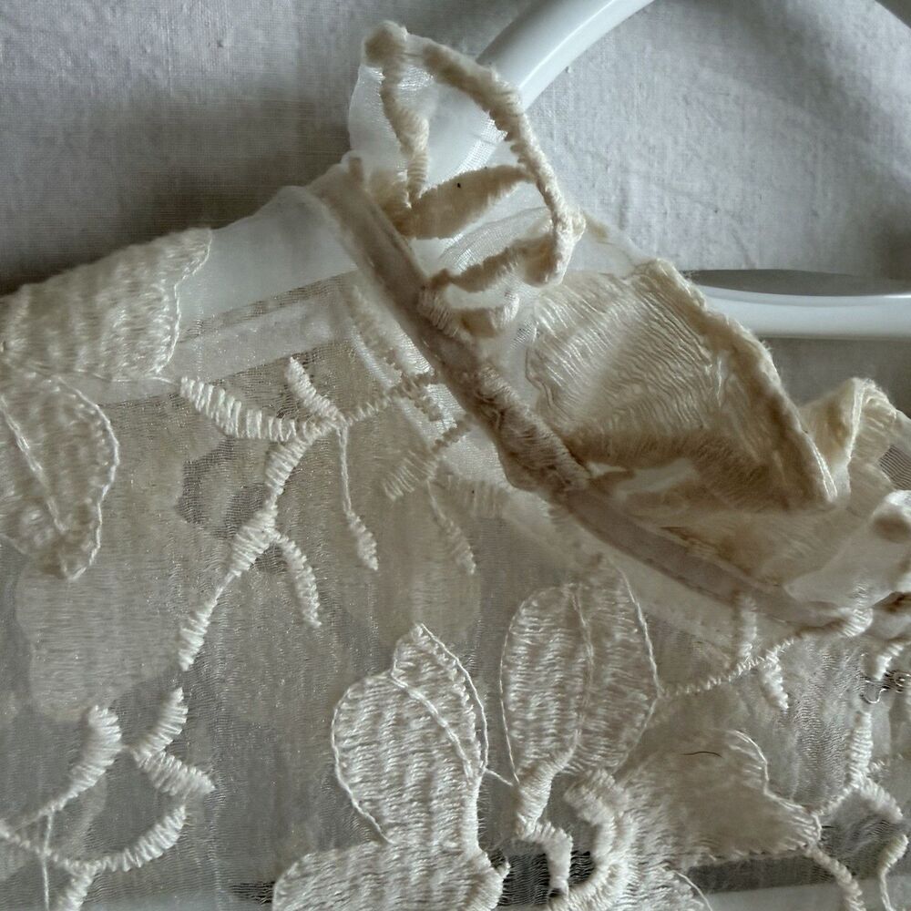 Endless Rose Sheer Floral Embroidered Mesh Blouse Ivory Ruffle Neck Sz S Fairy - Picture 6 of 13